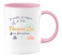 quotedazur - Mug Je médite, je respire, je crie... je suis une Maman Zen en formation - Tasse Cadeau Maman Zen Femme - Rose/Céramique