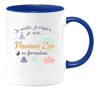 quotedazur - Mug Je médite, je respire, je crie... je suis une Maman Zen en formation - Tasse Cadeau Maman Zen Femme - Bleu/Céramique