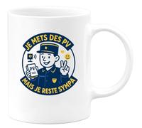 quotedazur - Mug Je mets des PV mais je reste sympa - Tasse Cadeau Gendarme Homme - Blanc/Céramique