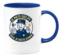 quotedazur - Mug Je mets des PV mais je reste sympa - Tasse Cadeau Gendarme Homme - Bleu/Céramique
