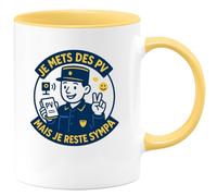 quotedazur - Mug Je mets des PV mais je reste sympa - Tasse Cadeau Gendarme Homme - Jaune/Céramique