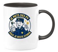 quotedazur - Mug Je mets des PV mais je reste sympa - Tasse Cadeau Gendarme Homme - Noir/Céramique