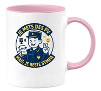 quotedazur - Mug Je mets des PV mais je reste sympa - Tasse Cadeau Gendarme Homme - Rose/Céramique