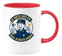 quotedazur - Mug Je mets des PV mais je reste sympa - Tasse Cadeau Gendarme Homme - Rouge/Céramique