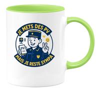 quotedazur - Mug Je mets des PV mais je reste sympa - Tasse Cadeau Gendarme Homme - Vert/Céramique