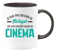 quotedazur - Mug Je N'ai Pas Besoin De Thérapie J'ai Juste D'Aller Au Cinéma Noir/Céramique