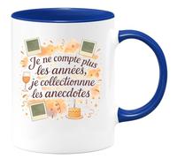 quotedazur - Mug Je ne compte plus les années, je collectionne les anecdotes - Tasse Cadeau Anniversaire Femme - Bleu/Céramique
