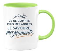 quotedazur - Mug Je ne compte plus mes années, je savoure mes moments - Tasse Cadeau Anniversaire Femme - Vert/Céramique
