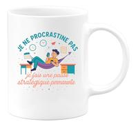 quotedazur - Mug je ne procrastine pas, je fais une pause stratégique permanente - Tasse Cadeau Humour Femme - Blanc/Céramique