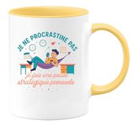 quotedazur - Mug je ne procrastine pas, je fais une pause stratégique permanente - Tasse Cadeau Humour Femme - Jaune/Céramique