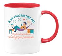 quotedazur - Mug je ne procrastine pas, je fais une pause stratégique permanente - Tasse Cadeau Humour Femme - Rouge/Céramique