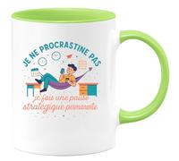 quotedazur - Mug je ne procrastine pas, je fais une pause stratégique permanente - Tasse Cadeau Humour Femme - Vert/Céramique