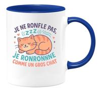 quotedazur - Mug je ne ronfle pas, je ronronne comme un gros chat - Tasse Cadeau Humour Homme - Bleu/Céramique