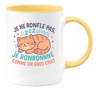 quotedazur - Mug je ne ronfle pas, je ronronne comme un gros chat - Tasse Cadeau Humour Homme - Jaune/Céramique