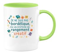 quotedazur - Mug Je ne suis pas bordélique, j'ai un système de rangement créatif - Tasse Cadeau Humour Femme - Vert/Céramique