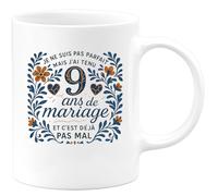 quotedazur - Mug je ne suis pas parfait mais j'ai tenu 9 ans de mariage et c'est déjà pas mal - Tasse Cadeau Noces de Faïence Homme - Blanc/Céramique