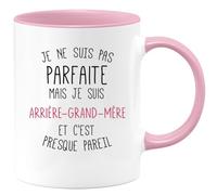 quotedazur - Mug Je Ne Suis Pas Parfaite Mais Arrière-Grand-Mère Cadeau Future Surprise Annonce Grossesse Garçon/Fille Naissance Bébé Anniversaire Rose/Céramique