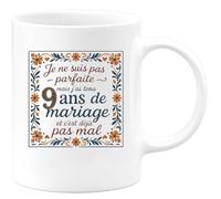 quotedazur - Mug je ne suis pas parfaite mais j'ai tenu 9 ans de mariage et c'est déjà pas mal - Tasse Cadeau Noces de Faïence Femme - Blanc/Céramique