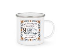 quotedazur - Mug je ne suis pas parfaite mais j'ai tenu 9 ans de mariage et c'est déjà pas mal - Tasse Cadeau Noces de Faïence Femme - Blanc/Emaillé