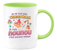 quotedazur - Mug Je ne suis pas Wonder Woman, je suis nounou c'est encore mieux - Tasse Cadeau Nounou Femme - Vert/Céramique