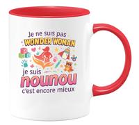 quotedazur - Mug Je ne suis pas Wonder Woman, je suis nounou c'est encore mieux - Tasse Cadeau Nounou Femme - Rouge/Céramique