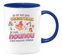 quotedazur - Mug Je ne suis pas Wonder Woman, je suis nounou c'est encore mieux - Tasse Cadeau Nounou Femme - Bleu/Céramique