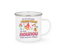 quotedazur - Mug Je ne suis pas Wonder Woman, je suis nounou c'est encore mieux - Tasse Cadeau Nounou Femme - Blanc/Emaillé