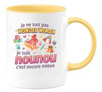 quotedazur - Mug Je ne suis pas Wonder Woman, je suis nounou c'est encore mieux - Tasse Cadeau Nounou Femme - Jaune/Céramique