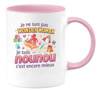 quotedazur - Mug Je ne suis pas Wonder Woman, je suis nounou c'est encore mieux - Tasse Cadeau Nounou Femme - Rose/Céramique