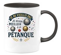 quotedazur - Mug Je ne vieillis pas, je deviens meilleur à la pétanque - Tasse Cadeau Pétanque Homme - Noir/Céramique