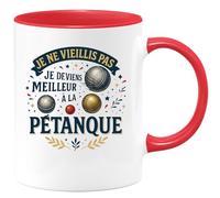 quotedazur - Mug Je ne vieillis pas, je deviens meilleur à la pétanque - Tasse Cadeau Pétanque Homme - Rouge/Céramique