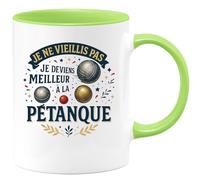 quotedazur - Mug Je ne vieillis pas, je deviens meilleur à la pétanque - Tasse Cadeau Pétanque Homme - Vert/Céramique