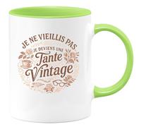 quotedazur - Mug Je ne vieillis pas, je deviens une tante vintage - Tasse Cadeau Anniversaire Tante Femme - Vert/Céramique
