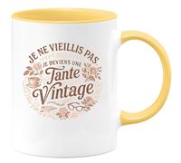 quotedazur - Mug Je ne vieillis pas, je deviens une tante vintage - Tasse Cadeau Anniversaire Tante Femme - Jaune/Céramique