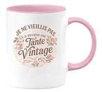 quotedazur - Mug Je ne vieillis pas, je deviens une tante vintage - Tasse Cadeau Anniversaire Tante Femme - Rose/Céramique