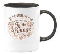 quotedazur - Mug Je ne vieillis pas, je deviens une tante vintage - Tasse Cadeau Anniversaire Tante Femme - Noir/Céramique