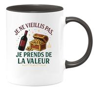 quotedazur - Mug Je ne vieillis pas, je prends de la valeur - Tasse Cadeau Humour Femme - Noir/Céramique