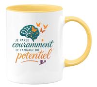 quotedazur - Mug Je parle couramment le langage du potentiel - Tasse Cadeau Coach Homme - Jaune/Céramique
