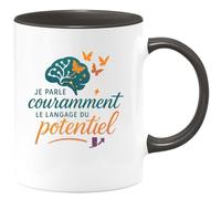 quotedazur - Mug Je parle couramment le langage du potentiel - Tasse Cadeau Coach Homme - Noir/Céramique