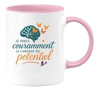 quotedazur - Mug Je parle couramment le langage du potentiel - Tasse Cadeau Coach Homme - Rose/Céramique