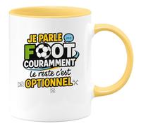quotedazur - Mug Je parle foot couramment, le reste c'est optionnel - Tasse Cadeau Humour Homme - Jaune/Céramique