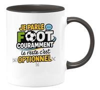 quotedazur - Mug Je parle foot couramment, le reste c'est optionnel - Tasse Cadeau Humour Homme - Noir/Céramique