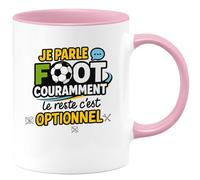quotedazur - Mug Je parle foot couramment, le reste c'est optionnel - Tasse Cadeau Humour Homme - Rose/Céramique