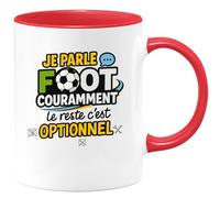 quotedazur - Mug Je parle foot couramment, le reste c'est optionnel - Tasse Cadeau Humour Homme - Rouge/Céramique