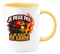 quotedazur - Mug je peux pas je suis de garde - Tasse Cadeau Pompier Homme - Jaune/Céramique