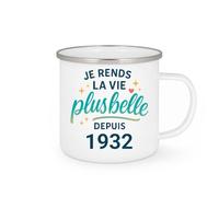 quotedazur - Mug Je rends la vie plus belle depuis 1932 - Tasse Cadeau 93 ans Femme - Blanc/Emaillé