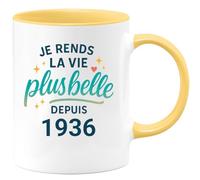 quotedazur - Mug Je rends la vie plus belle depuis 1936 - Tasse Cadeau 89 ans Femme - Jaune/Céramique