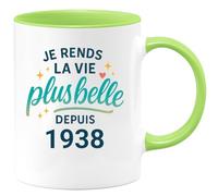 quotedazur - Mug Je rends la vie plus belle depuis 1938 - Tasse Cadeau 87 ans Femme - Vert/Céramique