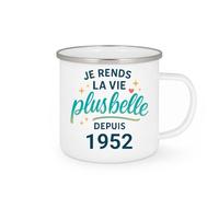 quotedazur - Mug Je rends la vie plus belle depuis 1952 - Tasse Cadeau 73 ans Femme - Blanc/Emaillé