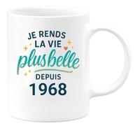 quotedazur - Mug Je rends la vie plus belle depuis 1968 - Tasse Cadeau 57 ans Femme - Blanc/Céramique